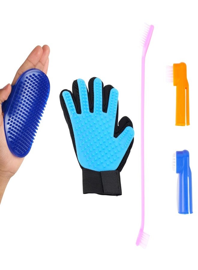 REGIIS Pet Grooming Glove and Brush Set, Blue and Black Deshedding Tool with Soft Silicone Bristles for Dogs, Professional 2-in-1 Hair Removal Kit(PACK OF 3) - Image 1